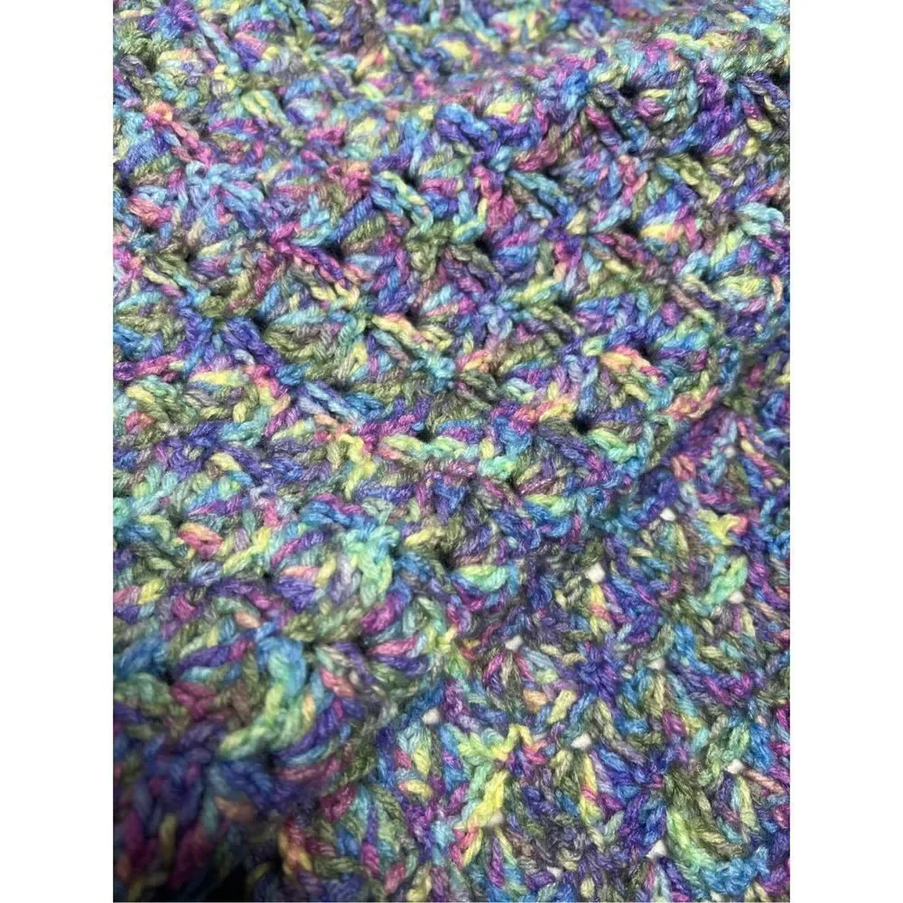 Vintage Wool Sea Glass Crochet Basket 55” x 40” Handmade